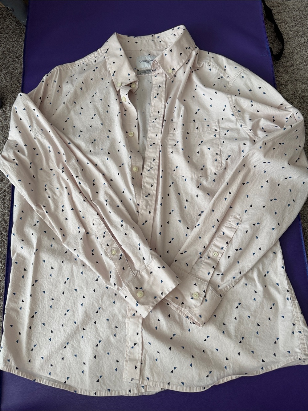 Goodfellow & Co Light Pink Button-Down Shirt with Navy Triangle Print
